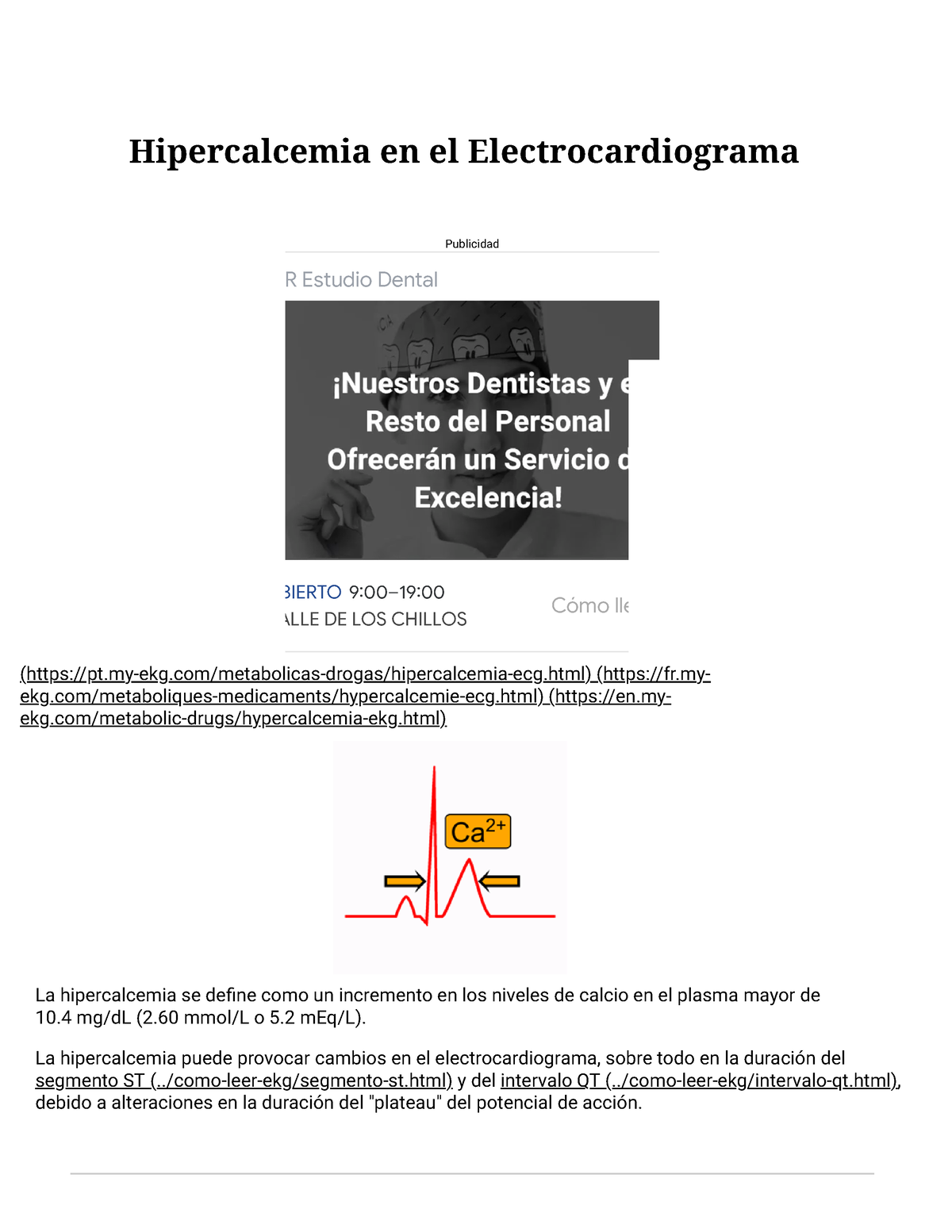 electrocardiograma de hipercalcemia