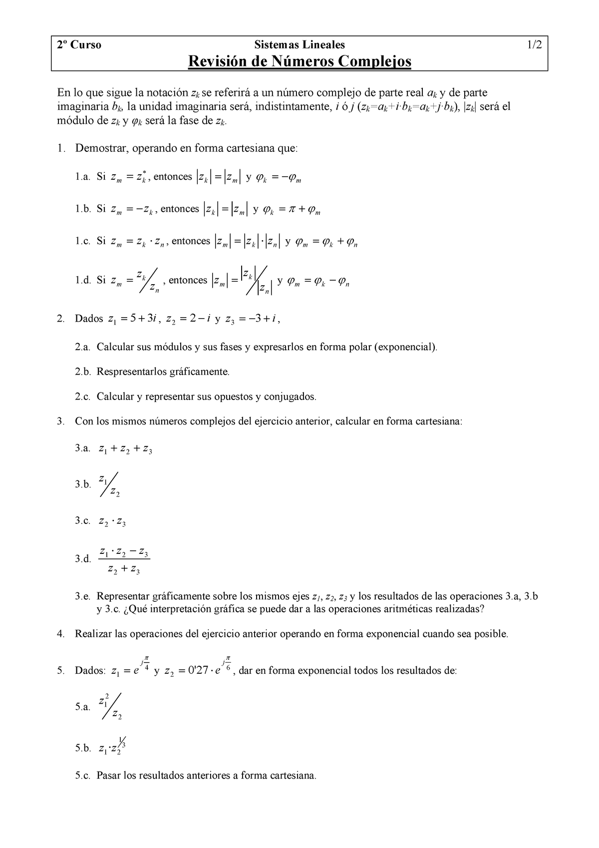 Problemas Complejos Ejercicios Obligatorios Senales Y Sistemas