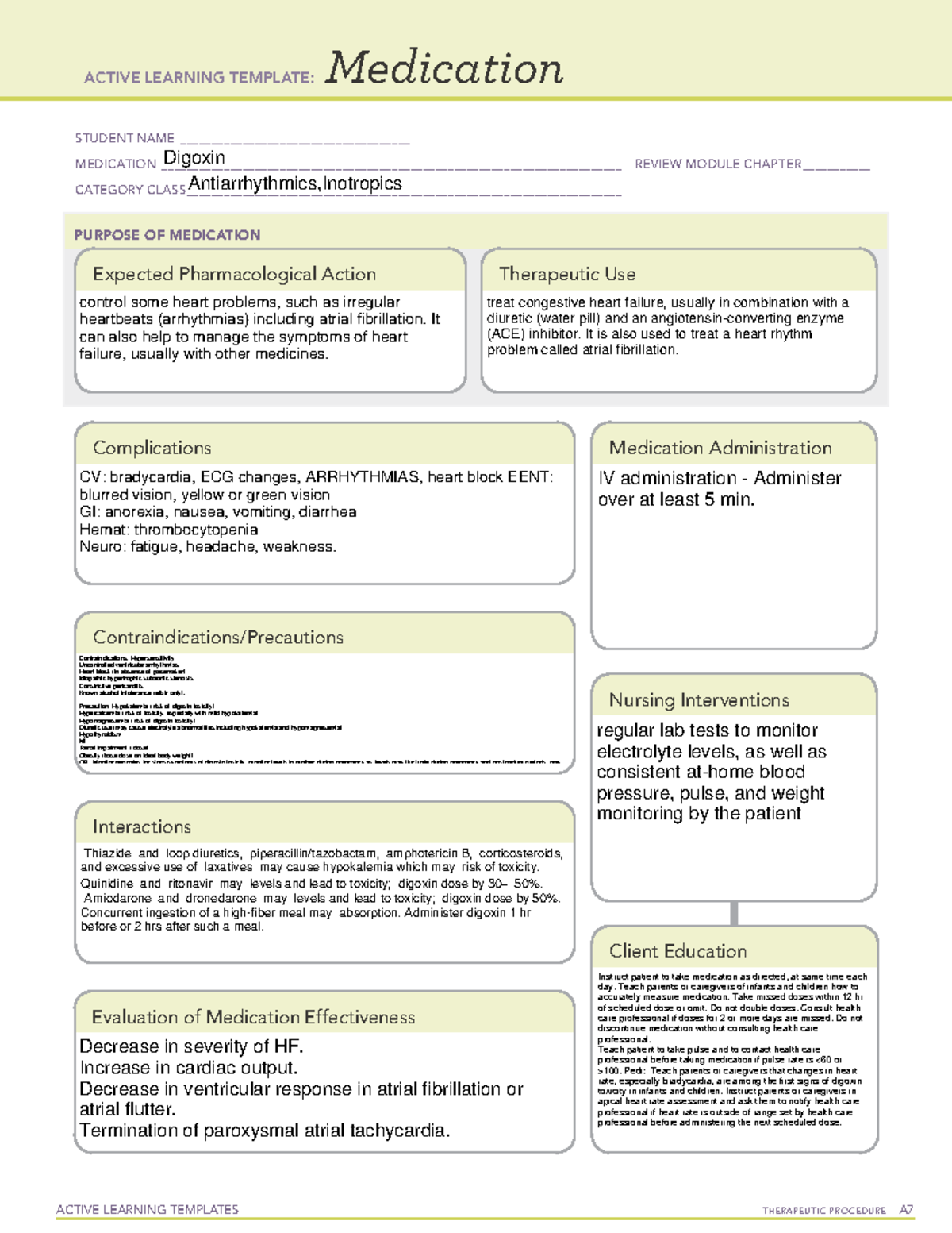 Digoxin Medcard - ACTIVE LEARNING TEMPLATES TherapeuTic procedure A ...