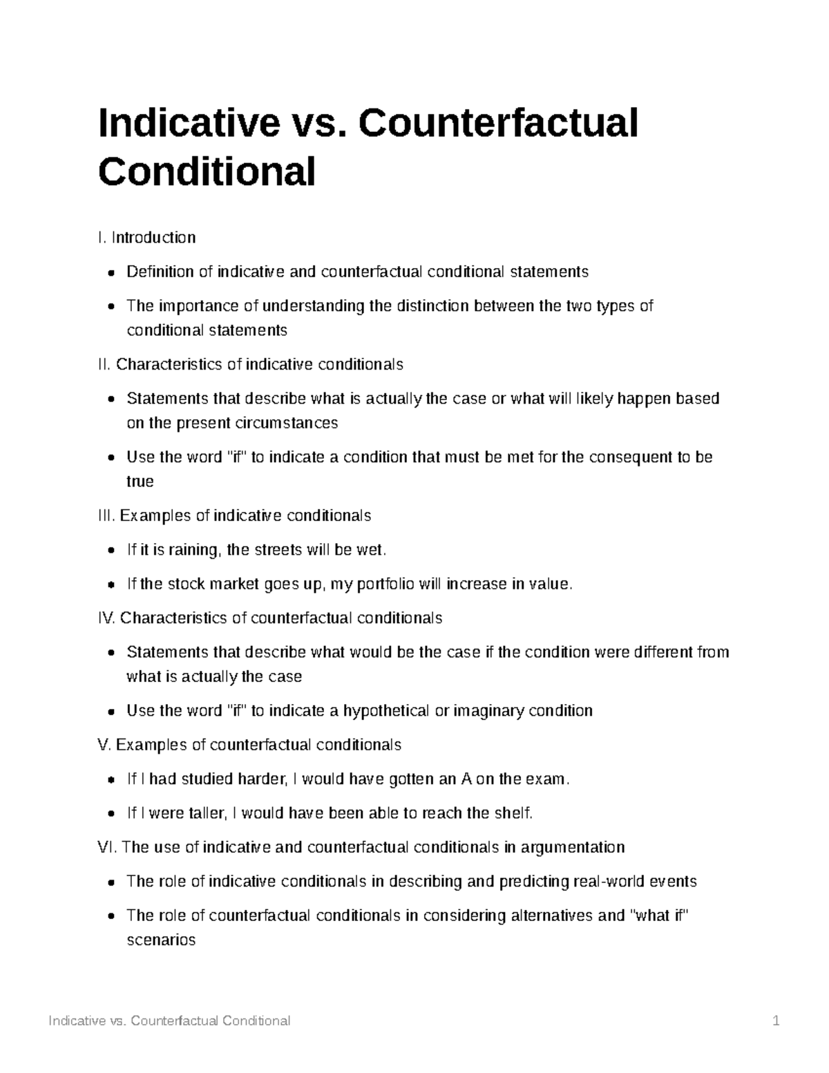 Indicative vs Counterfactual Conditional Indicative vs