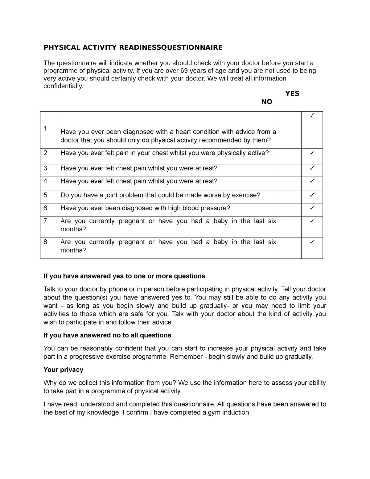 Physical Activity Readinessquestionnaire - PHYSICAL ACTIVITY ...