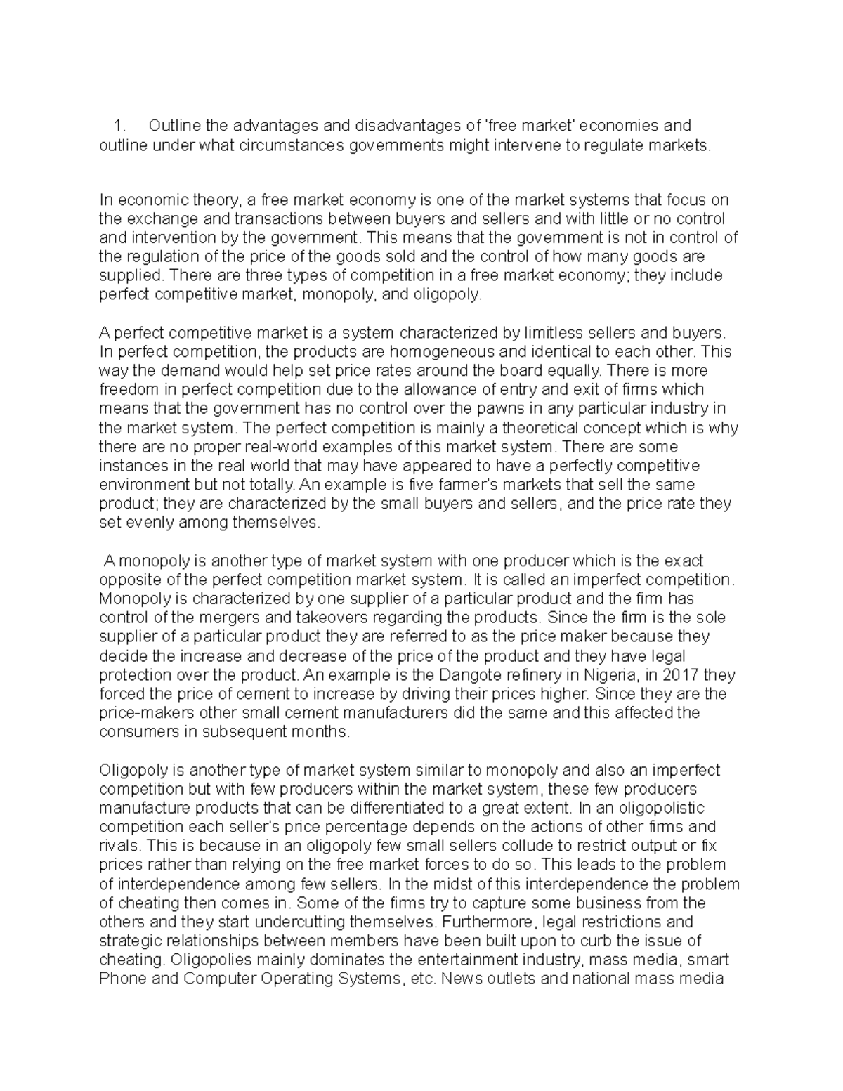Economics coursework 1 - Outline the advantages and disadvantages of ...