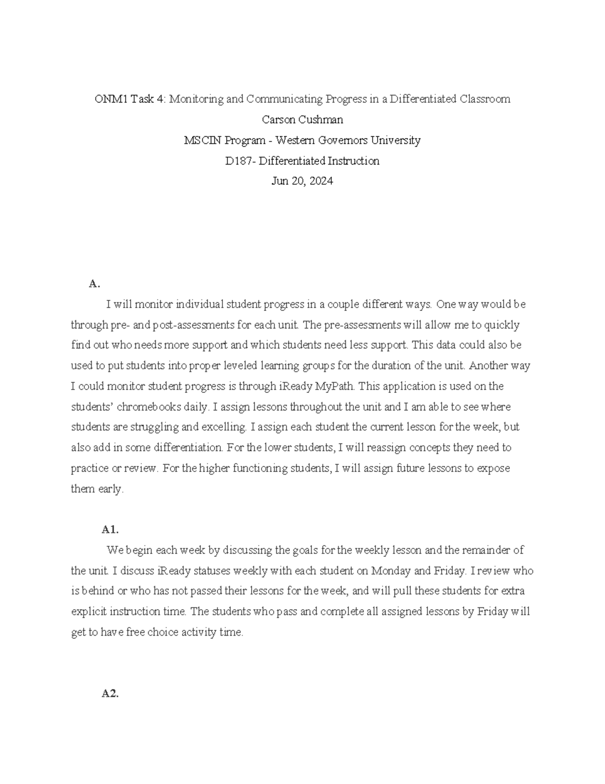 Carson- D187 Task 4 - task 4 - ONM1 Task 4: Monitoring and ...