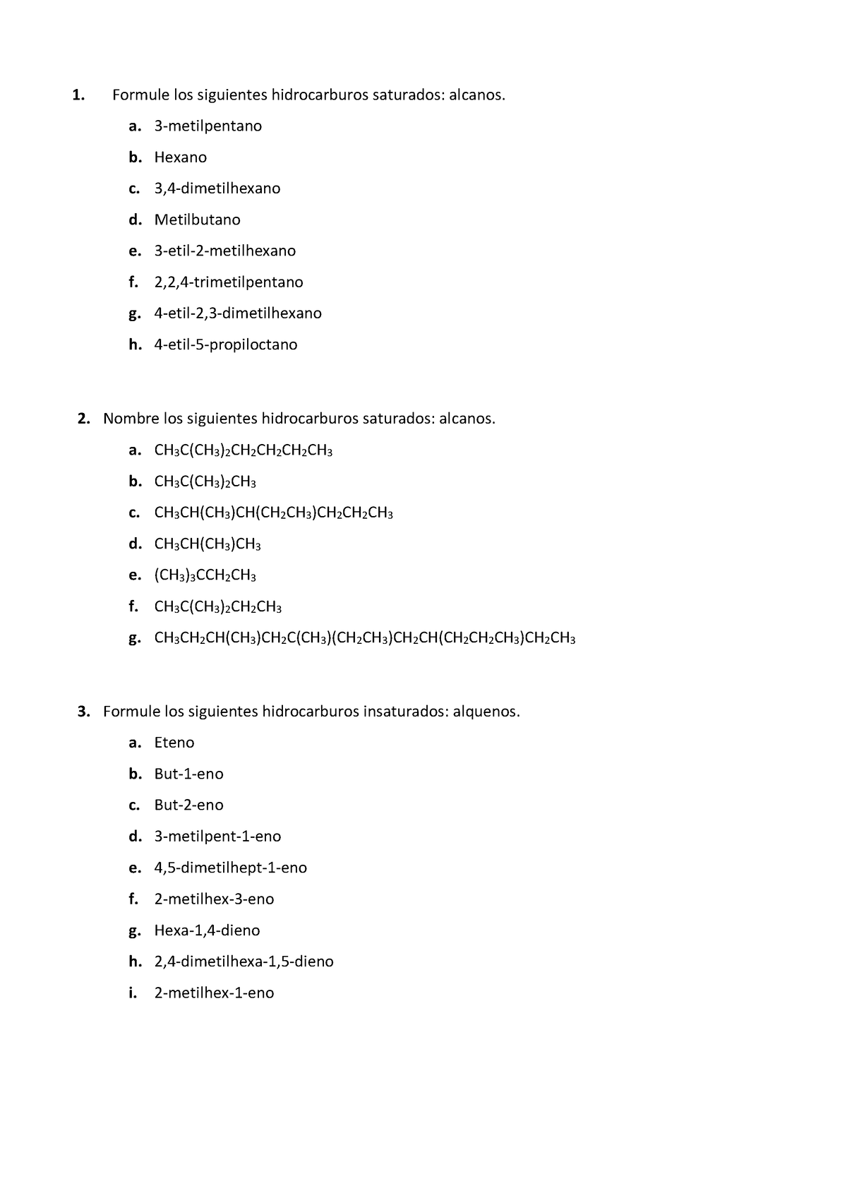 Ejercicios Formulación Orgánica (Por Grupos) - Formule Los Siguientes ...