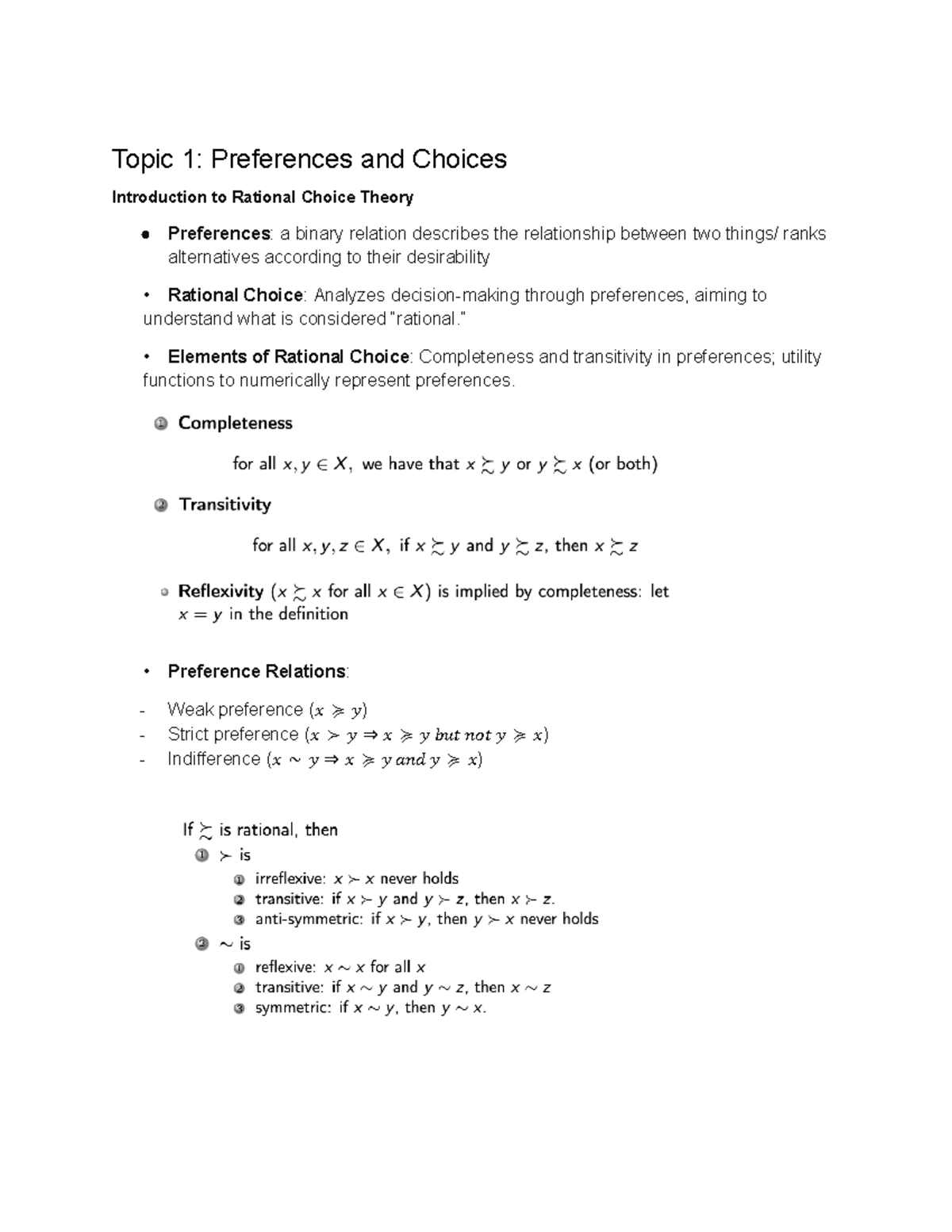 BE revision note - Topic 1: Preferences and Choices Introduction to ...