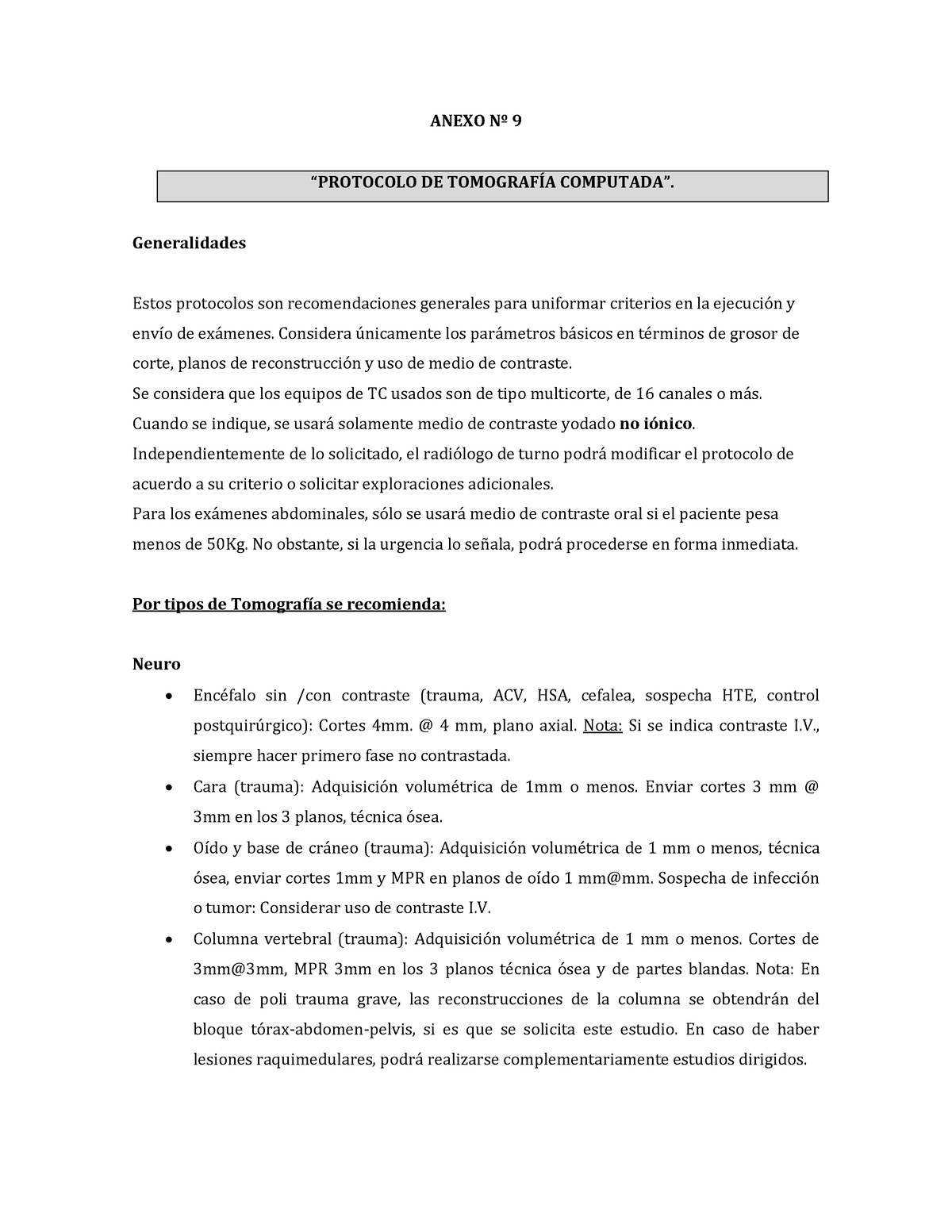 Protocolo Tomografía Computada Actualizado Convergente - Anexo N∫ 9