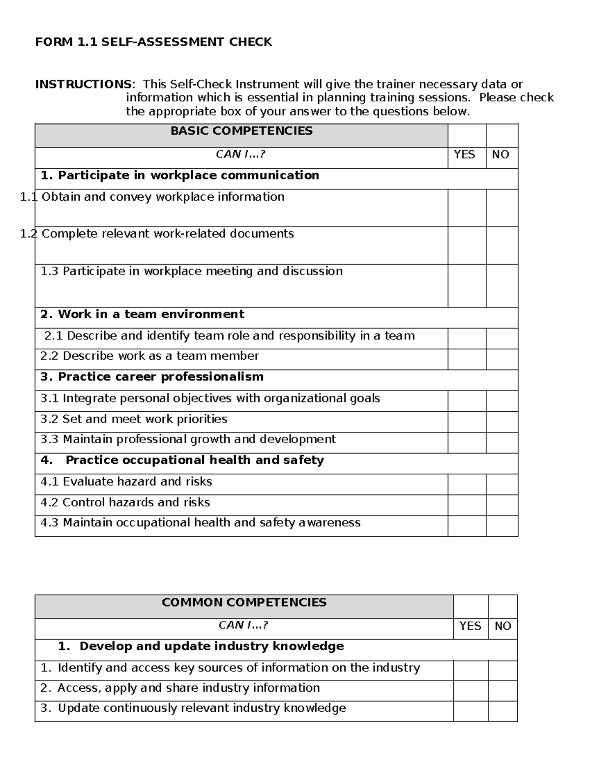 Check list - FORM 1 SELF-ASSESSMENT CHECK INSTRUCTIONS: This Self-Check ...