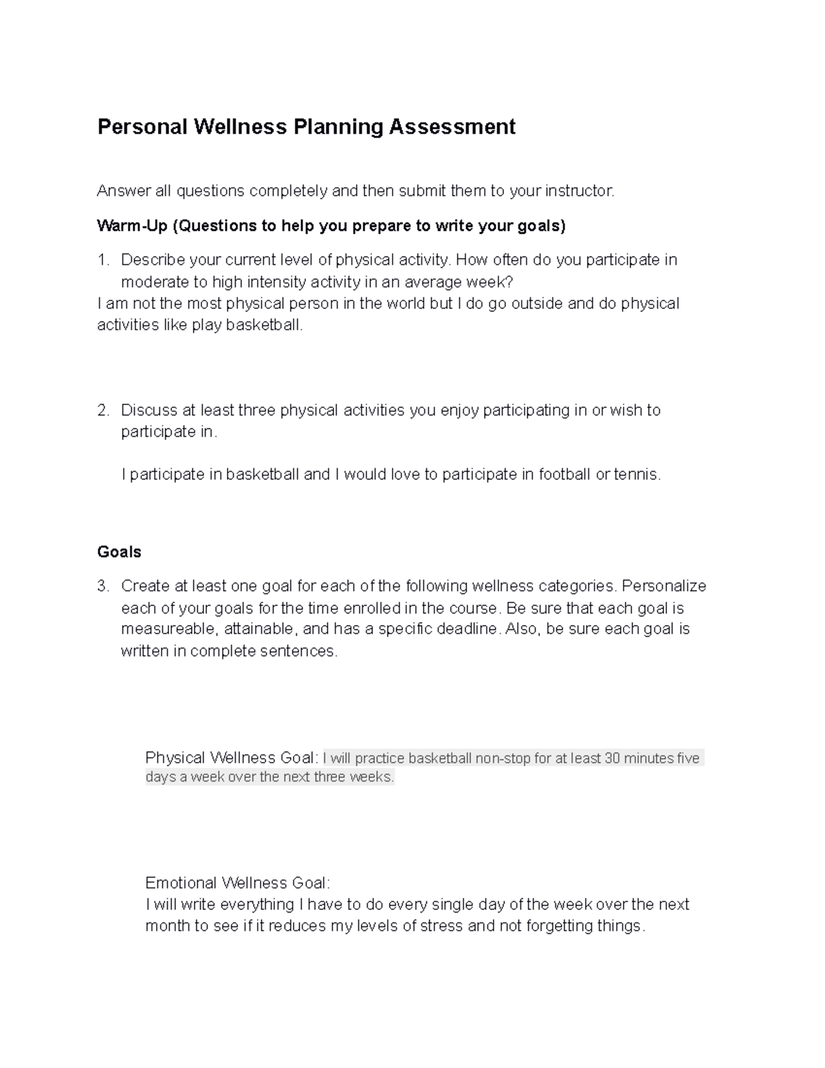 Wellness assessment - vfgcxdxccgfcxgf - Personal Wellness Planning ...