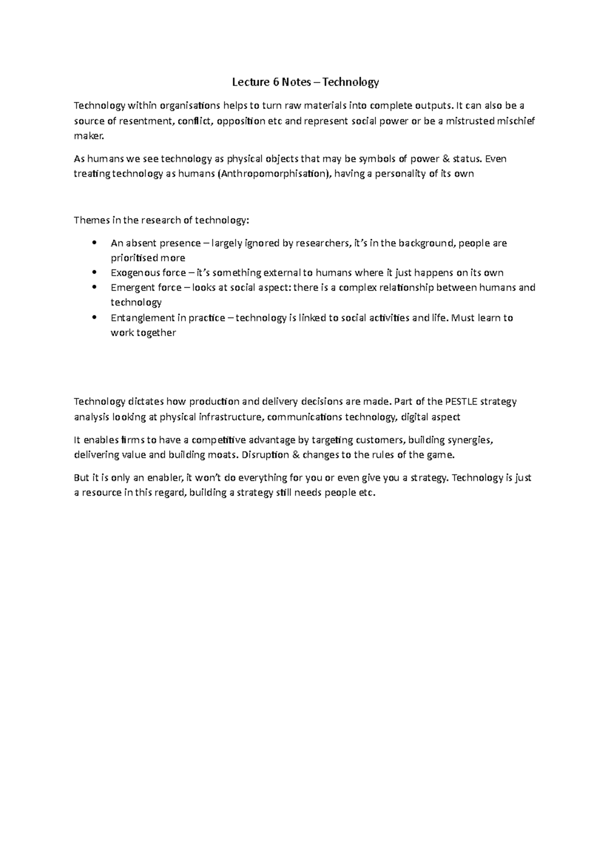 Lecture 6 Notes - Lecture 6 Notes – Technology Technology within ...