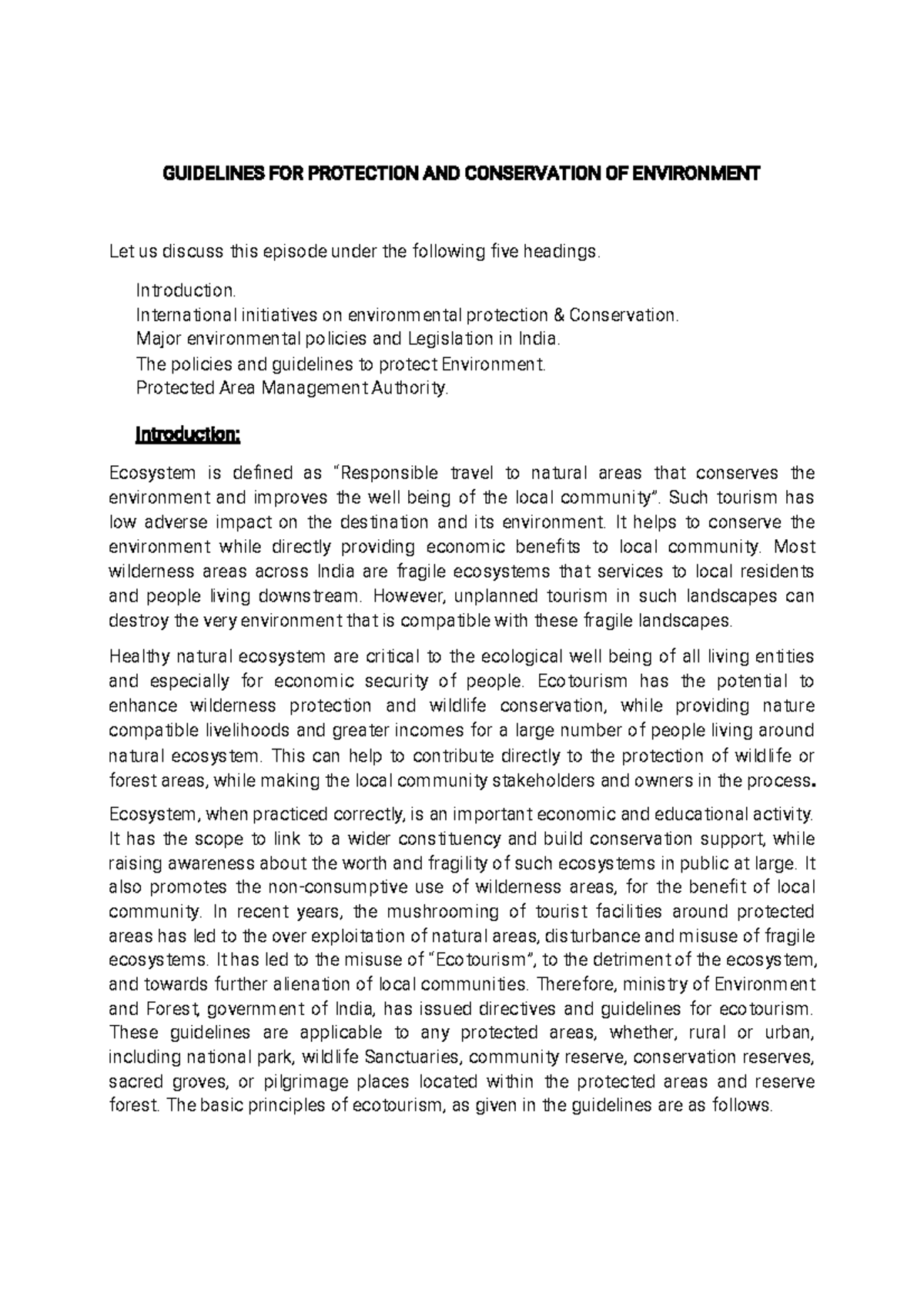 Guidelines for Protection and Conservation of Environment - - Studocu