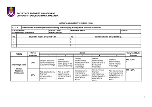 Group Assignmment 1 PEER Evaluation Rubric - 1 GROUP ASSIGNMENT 1 ...