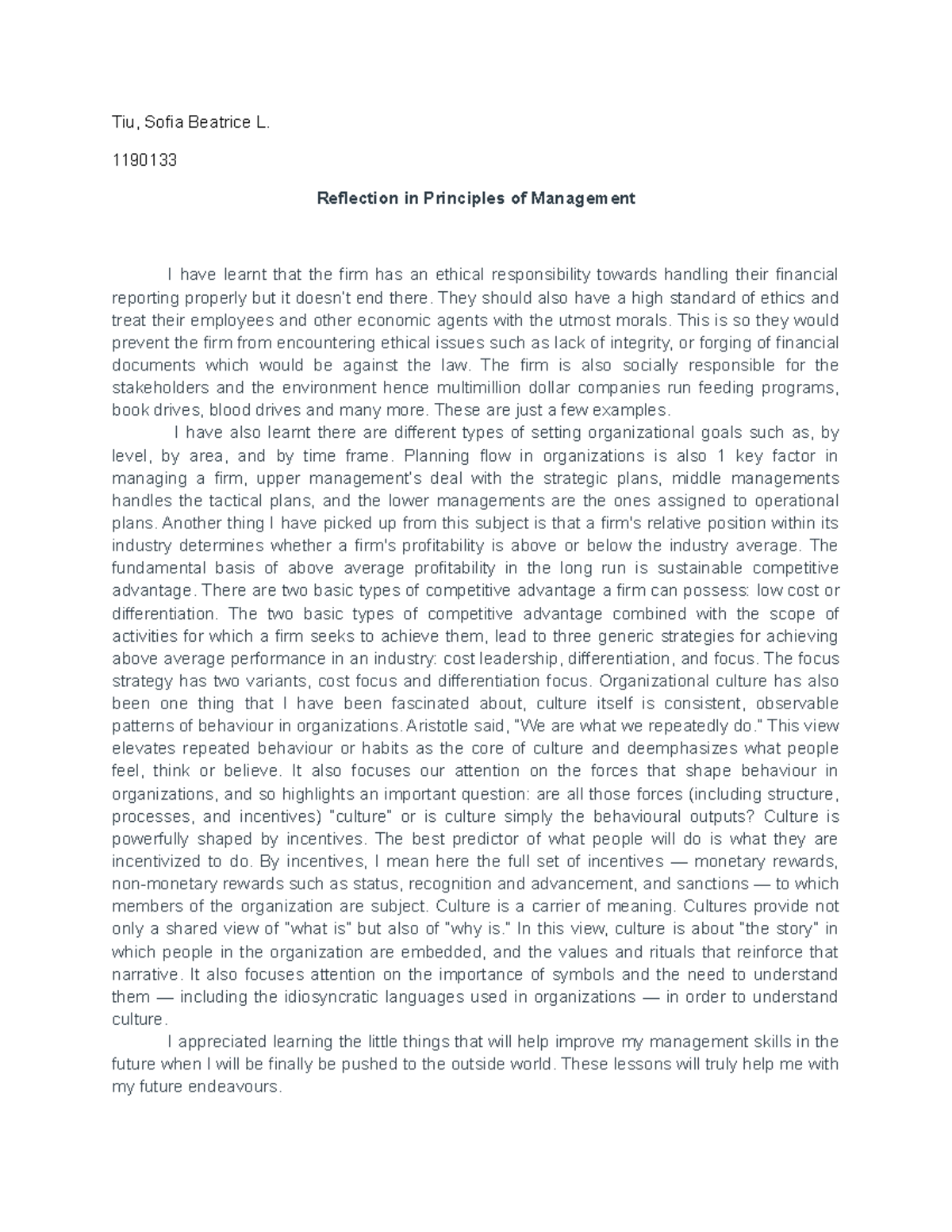 Bme 11 reflection - good - Tiu, Sofia Beatrice L. 1190133 Reflection in ...