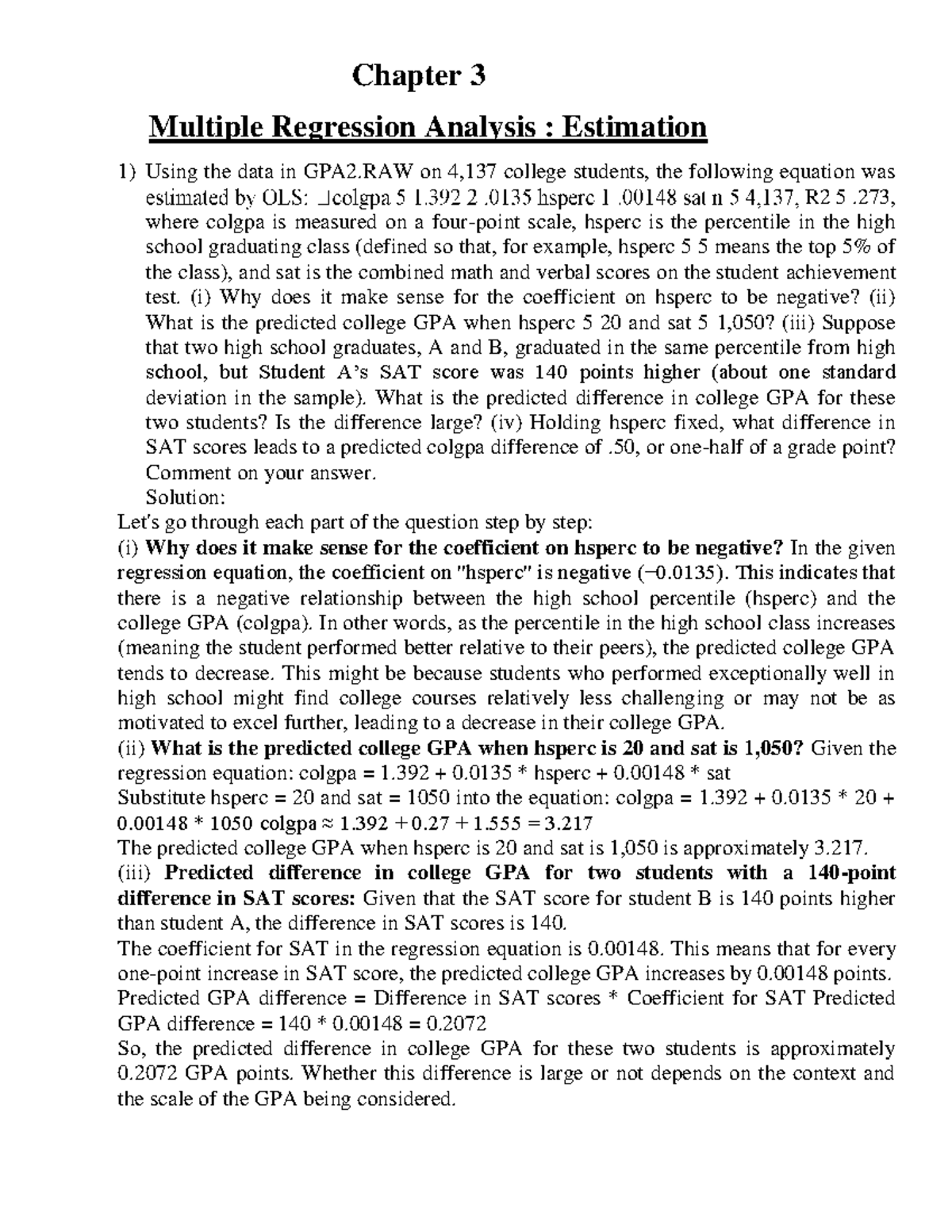 Econometricschapter 3 Chapter 3 Multiple Regression Analysis Estimation Using The Data 2229