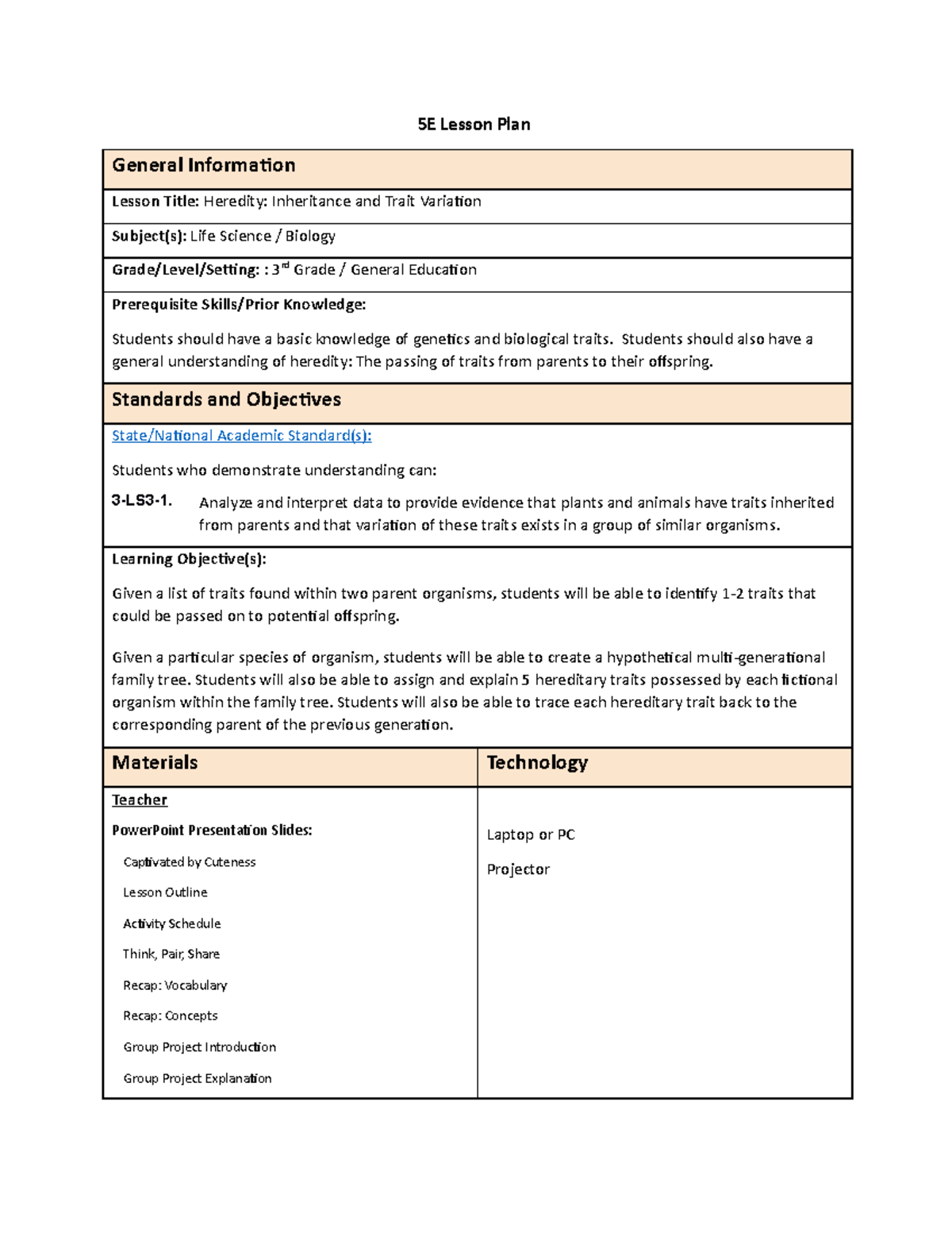 WGU C108 5E Lesson Plan - 5E Lesson Plan General Information Lesson ...