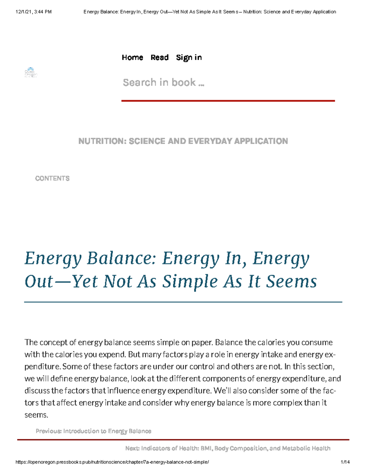 energy balance essay