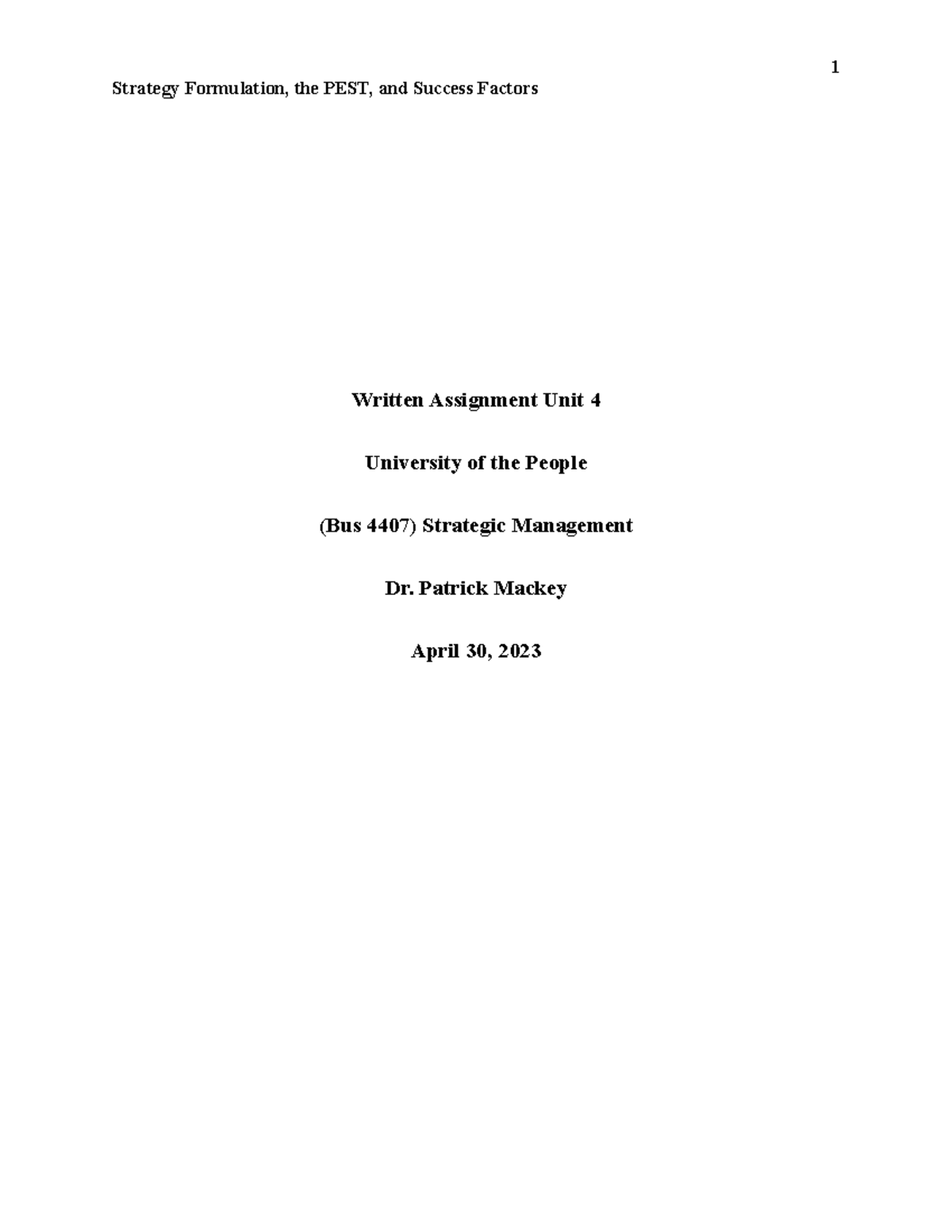 Written Assignment Unit 4 Bus 4407 Written Assignment Unit 4