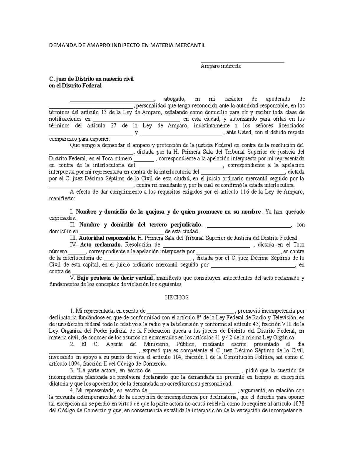 Demanda DE Amapro Indirecto EN Materia Mercantil DEMANDA DE AMAPRO 