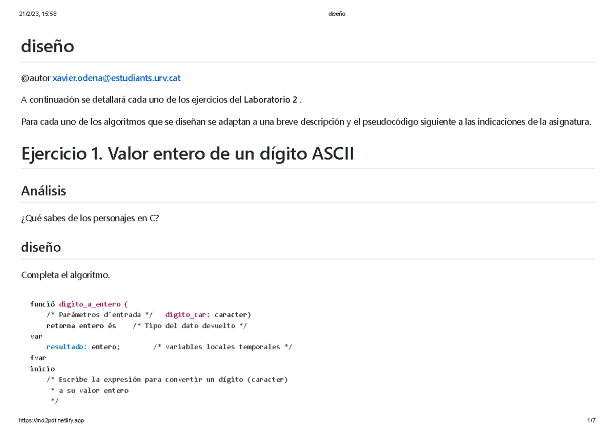 LAB2 fonaments de programacio - diseño @autor xavier@estudiants.urv A ...