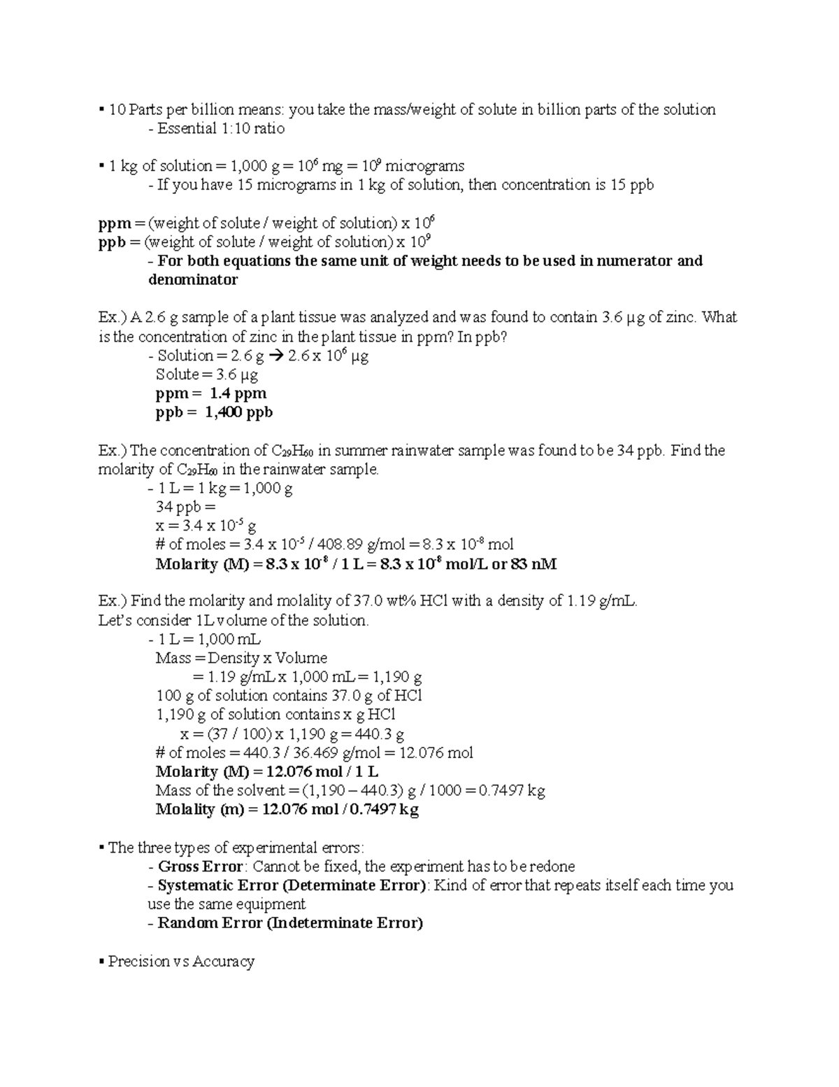 Lecture 5 (9-7-22) - 10 Parts per billion means: you take the mass ...