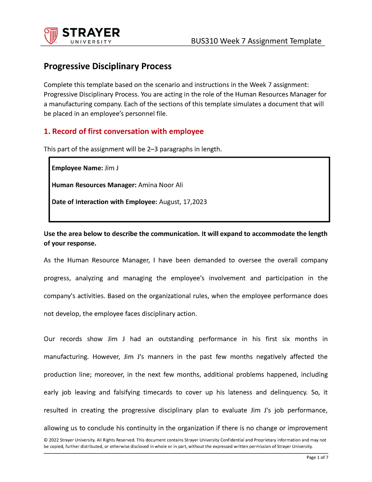 week 7 assignment progressive disciplinary process