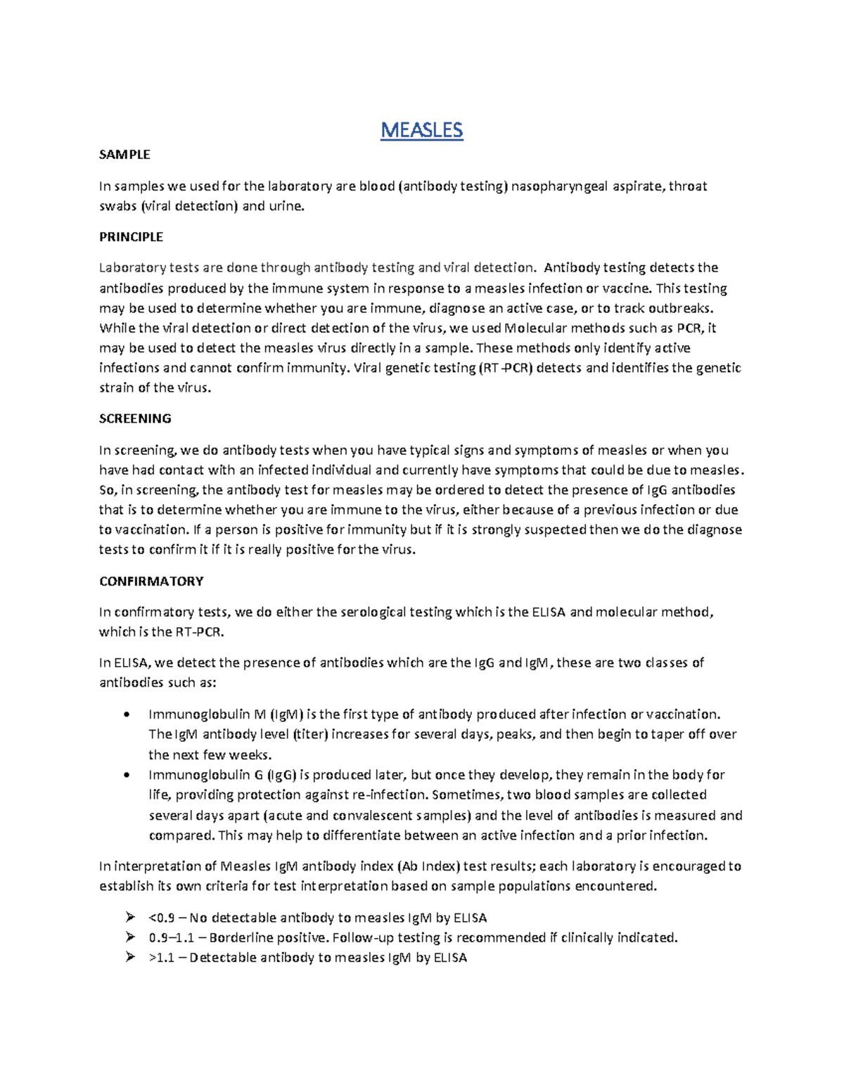 Laboratory tests For Measles Mumps - MEASLES SAMPLE In samples we used ...