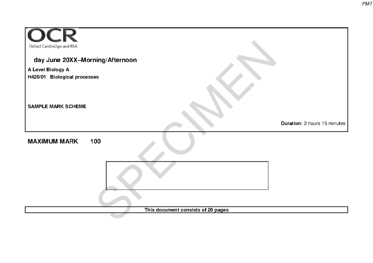 Specimen MS - Past Paper Mark Scheme - Day June 20XX–Morning/Afternoon ...