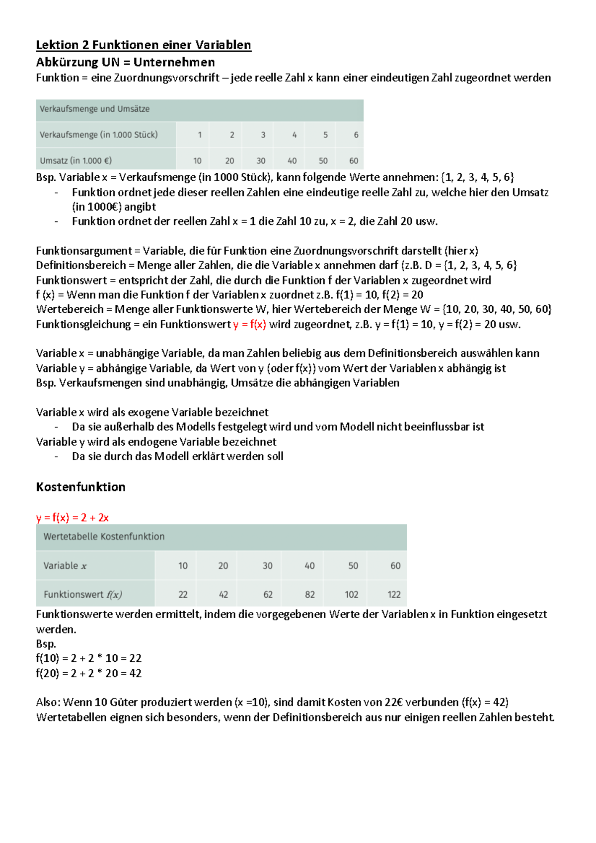 Wirtschaftsmathematik Lektion 2 (neuer Kurs) - Lektion 2 Funktionen ...