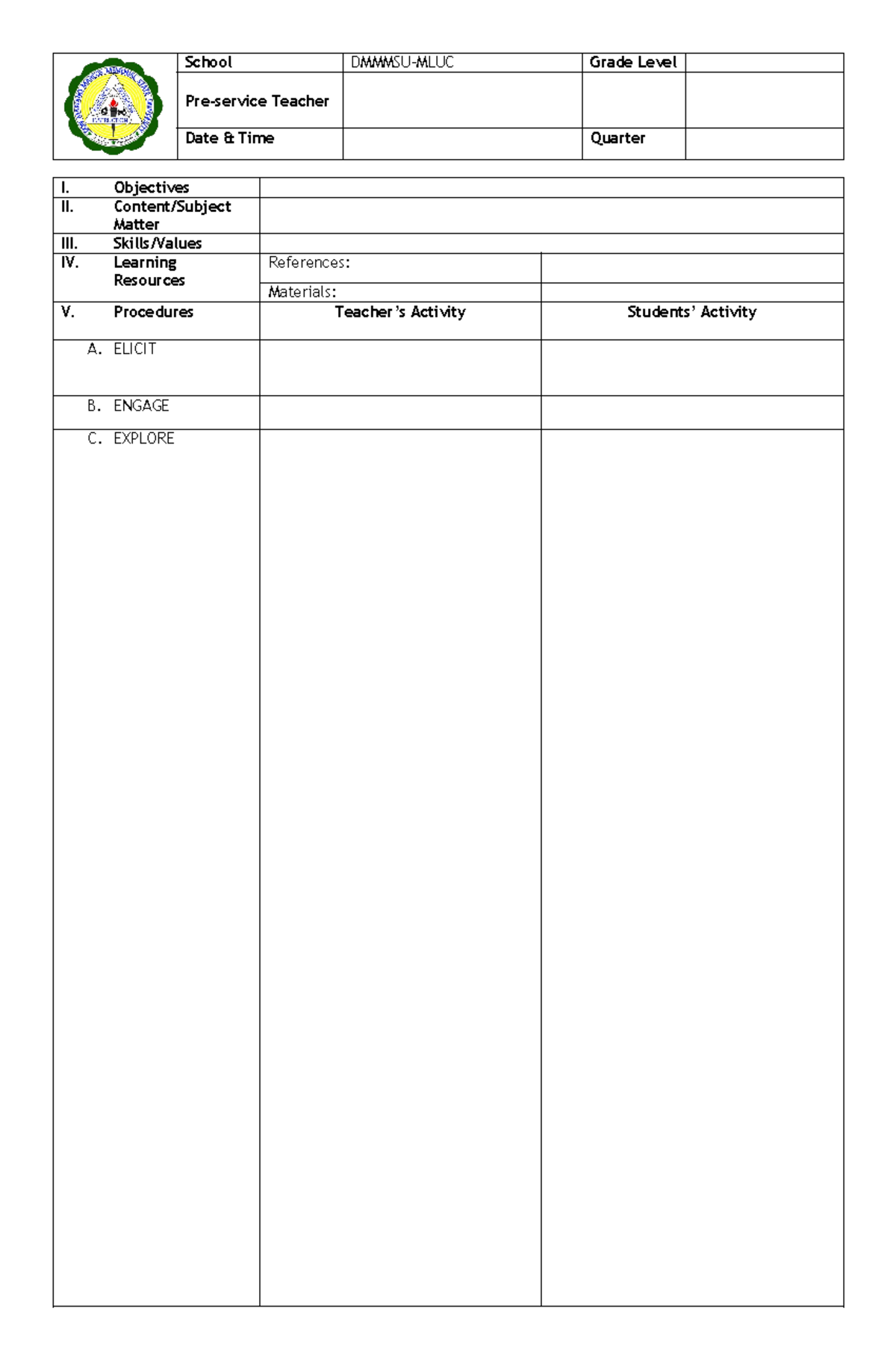 Lesson-Plan-7Es - Lesson Plan - Physical Science Clas 1 - School DMMMSU ...