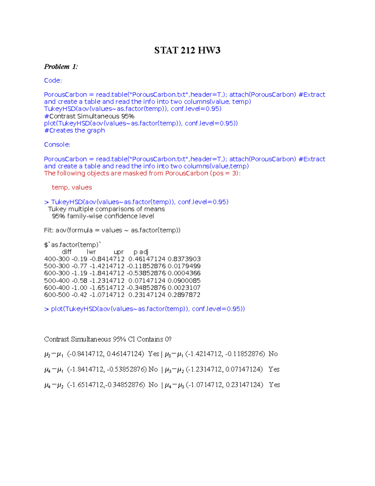 STAT 212 Homework 3 - STAT 212 HW Problem 1: Code: PorousCarbon = - Studocu