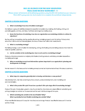 Final Exam Review - BUS 101 BUSINESS FOR THE NEW GENERATION FINAL EXAM ...