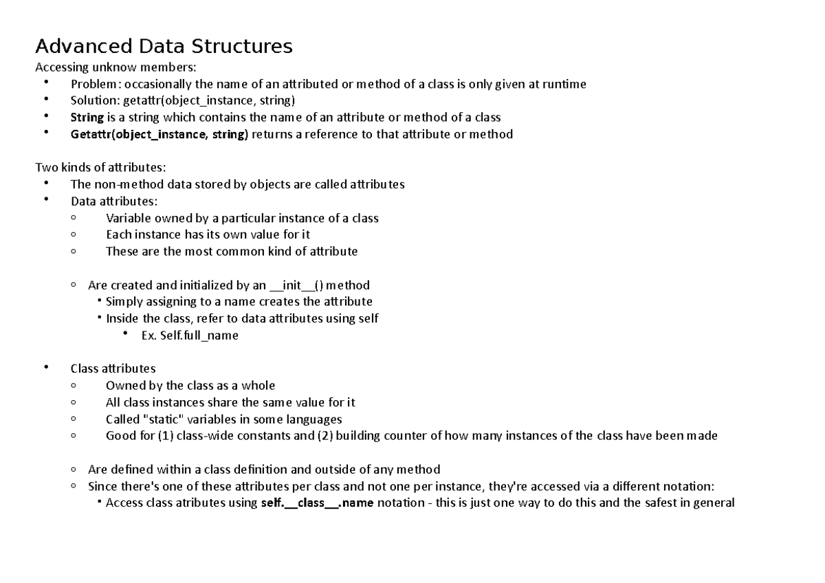 Advanced Data Structures - Advanced Data Structures Accessing unknow ...