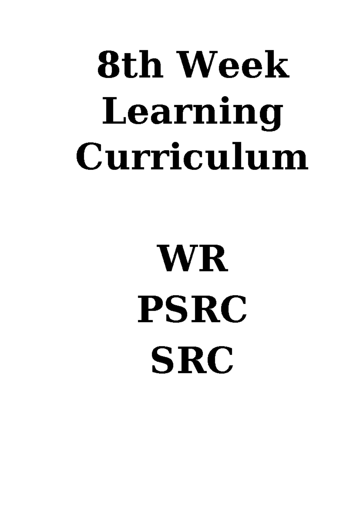 8th Week Learning Curriculum booklet - 8th Week Learning Curriculum WR ...