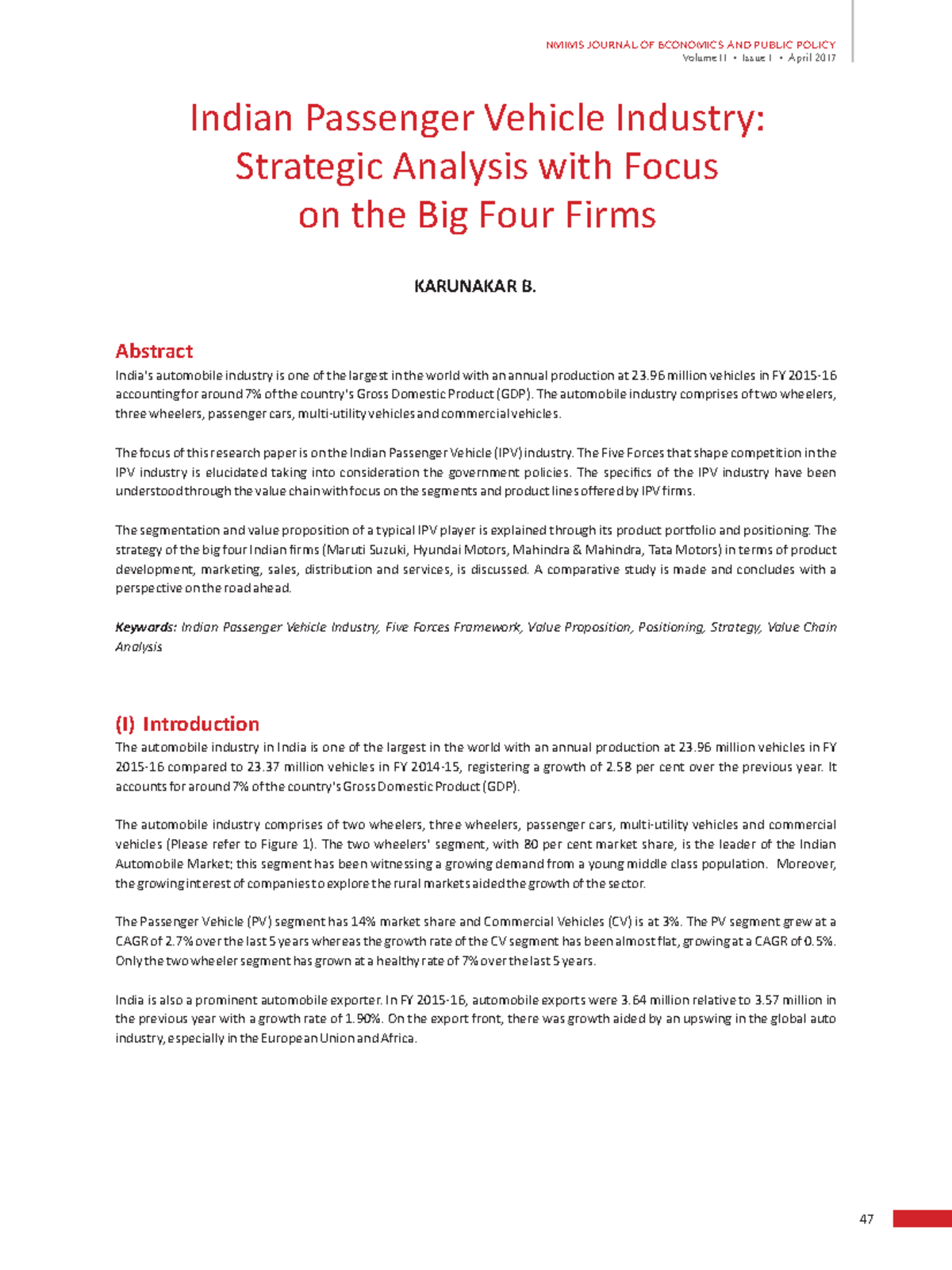 Indian passenger vehicle industry strategic analysis with focus on the