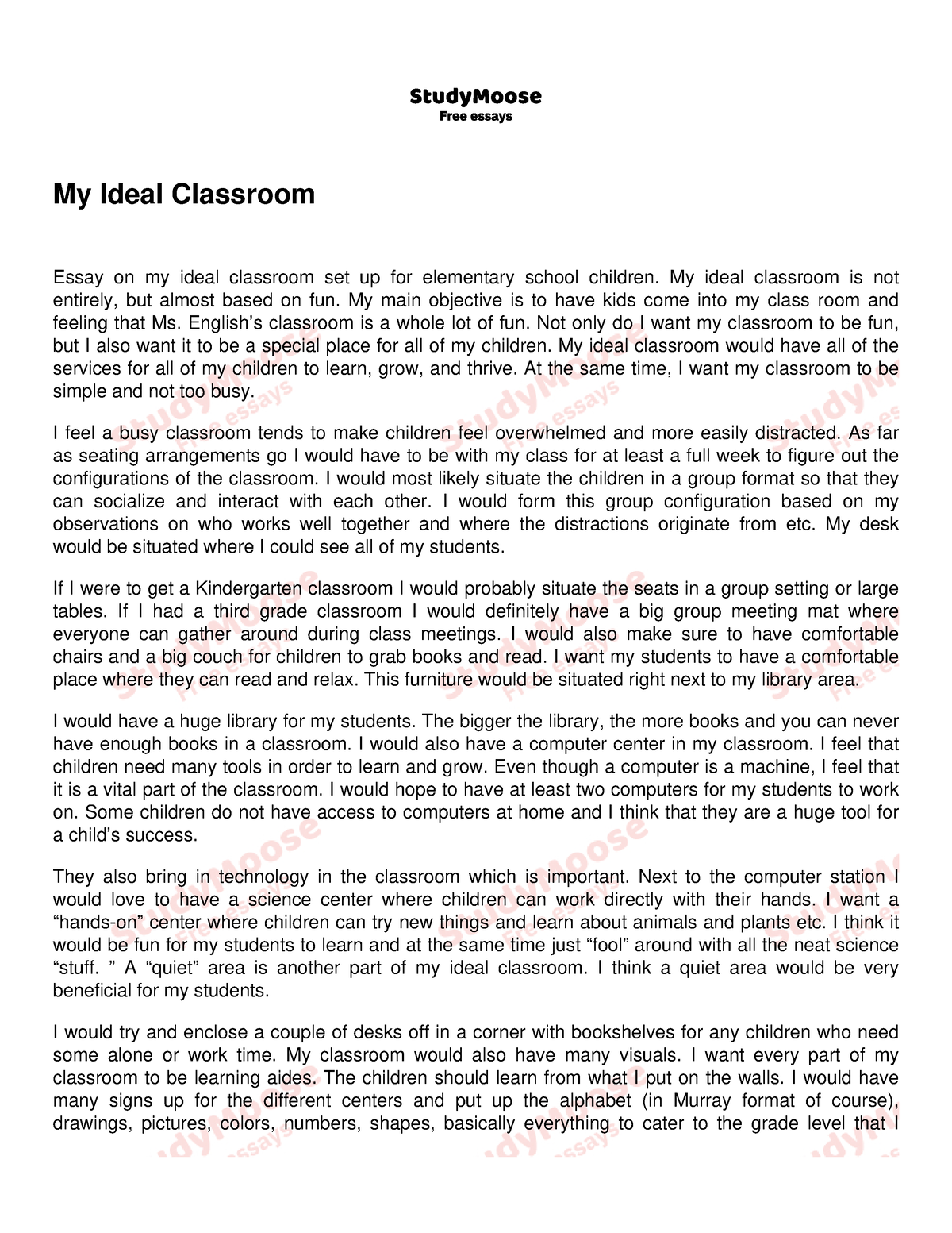 my classroom essay 150 words