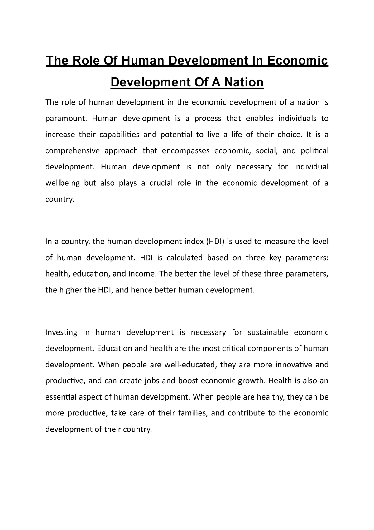 the-role-of-human-development-in-econ-omic-development-of-a-nation