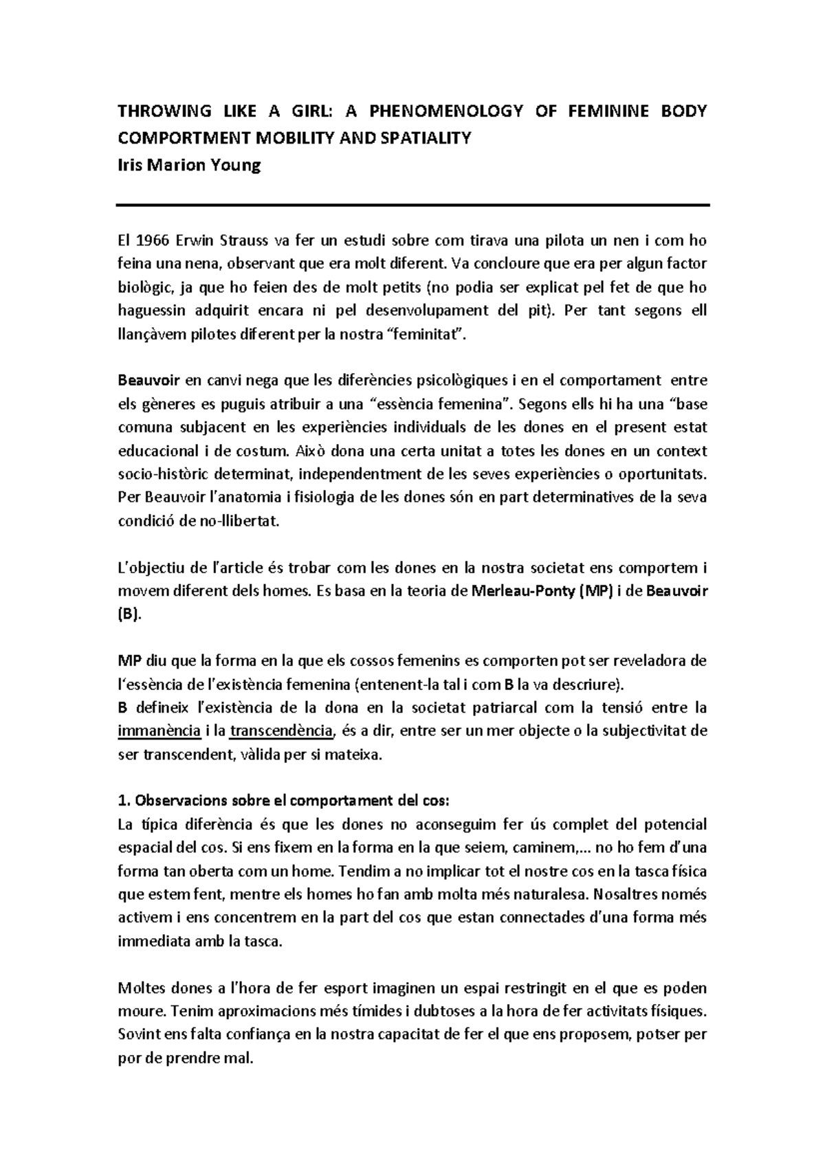 Iris Marion Young Throwing Like Girl Warning TT undefined