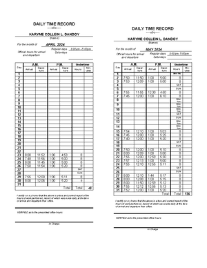 INTERNSHIP (DTR) DAILY TIME RECORD - Civil Service Form No. 48 DAILY ...