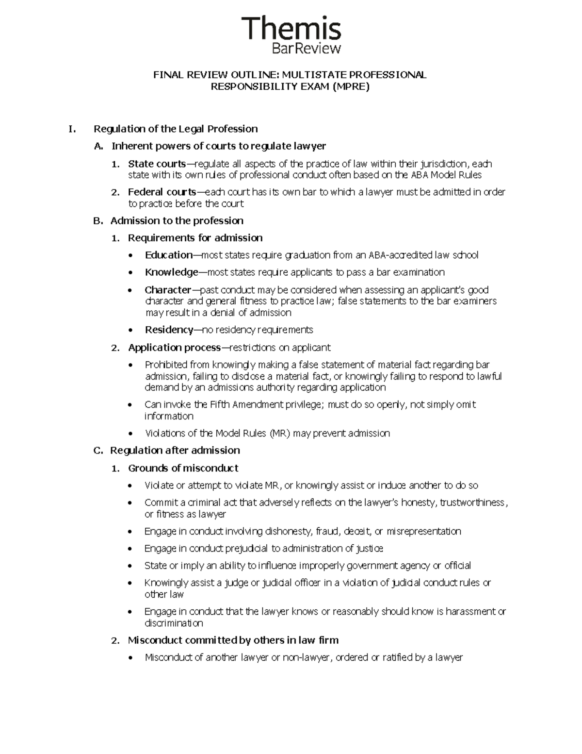 MPRE Outline for Professional Responsibility - FINAL REVIEW OUTLINE ...