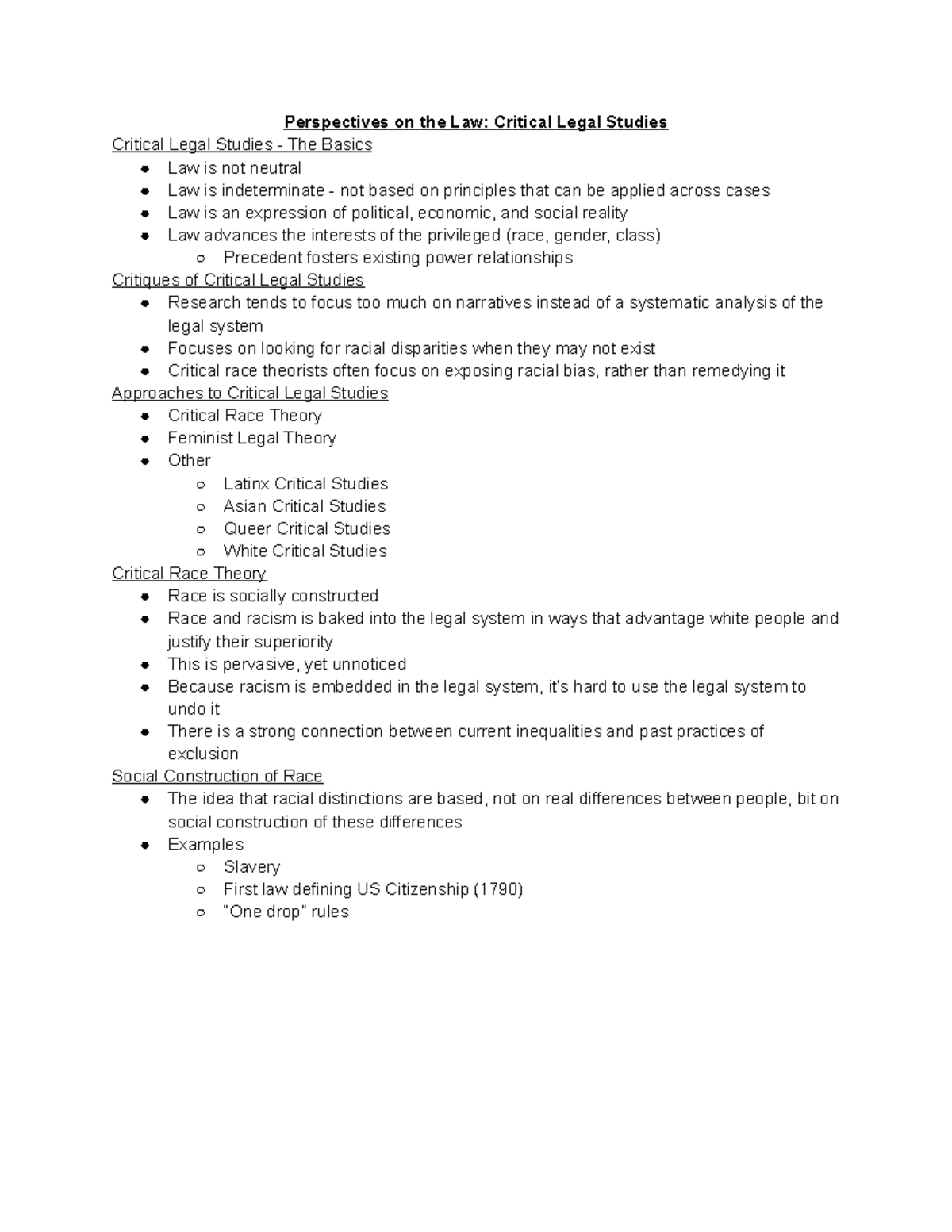 11 3 Intro to Legal Studies Notes Perspectives on the Law Critical