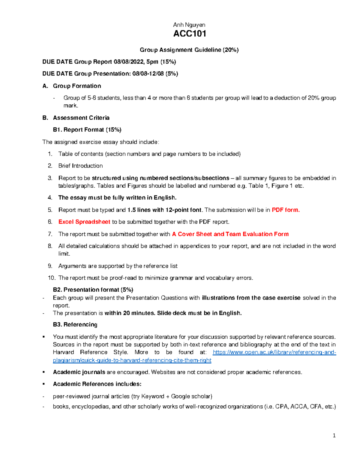 ACC101 Group Assignment Guideline Student - ACC Group Assignment ...