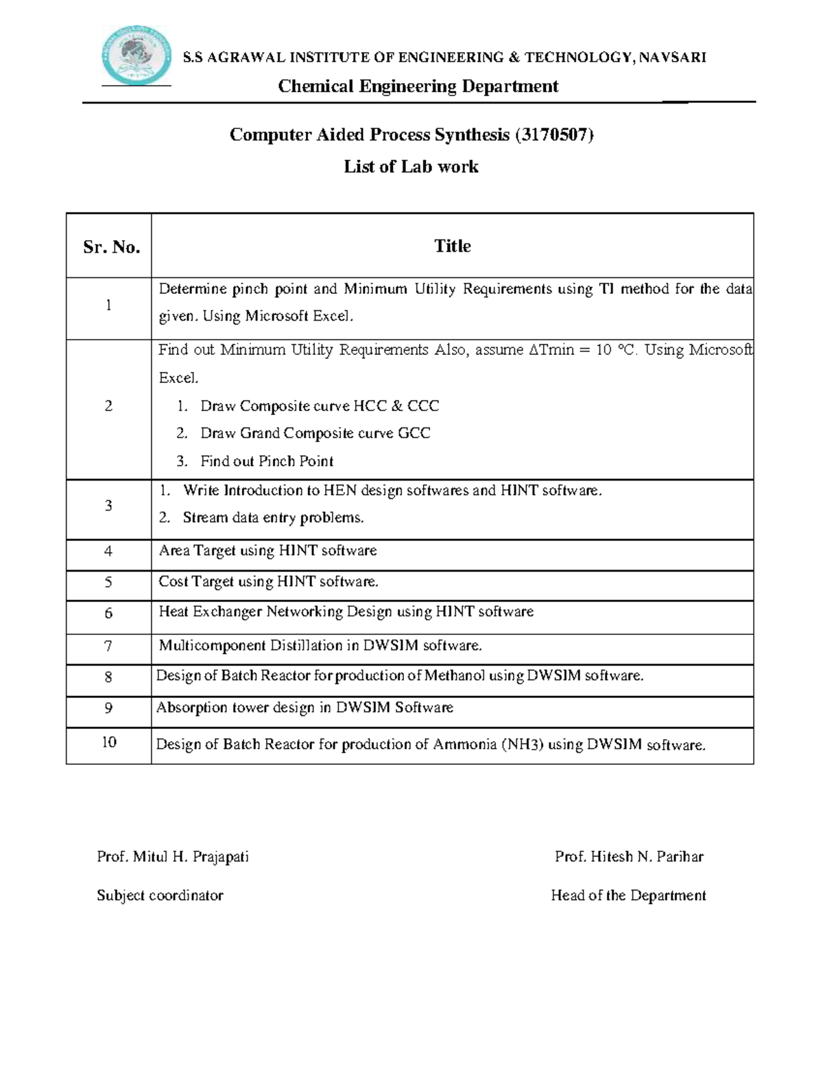 List of Lab CAPS - List of Lab CAPS.pdf - S AGRAWAL INSTITUTE OF ...