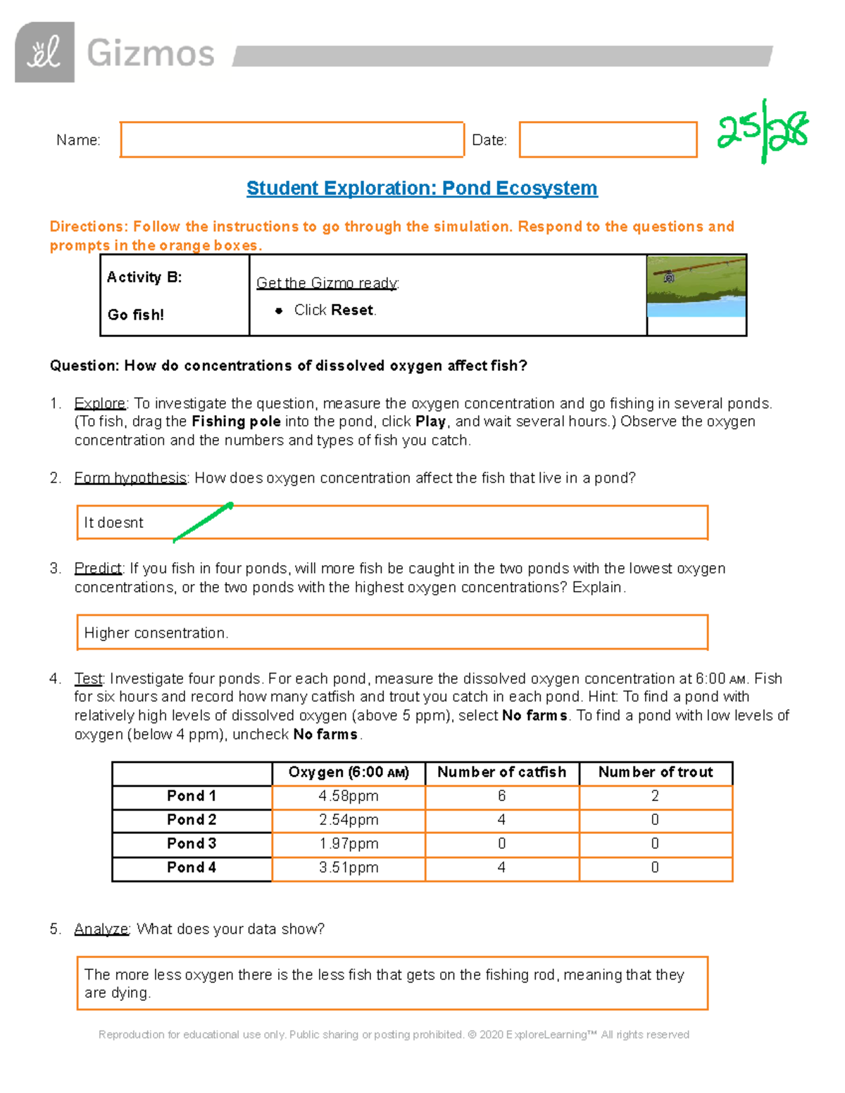 Edited - Pond Ecosystem Gizmo Activity B & C - Name: Date: Student ...