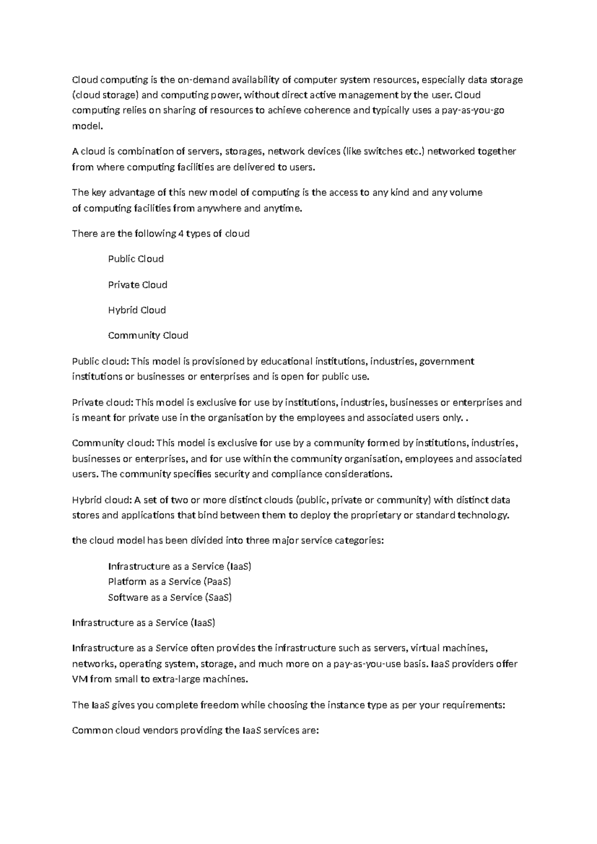 Cloud computing - notes - Cloud computing is the on-demand availability ...