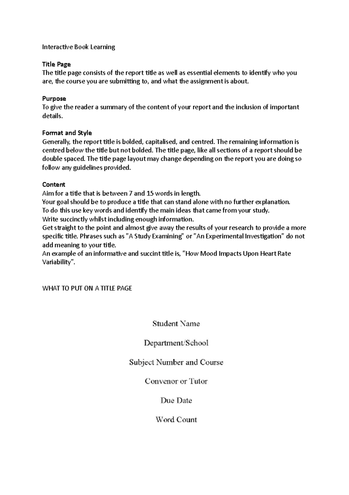 How to write a lab report - Interactive Book Learning Title Page The ...