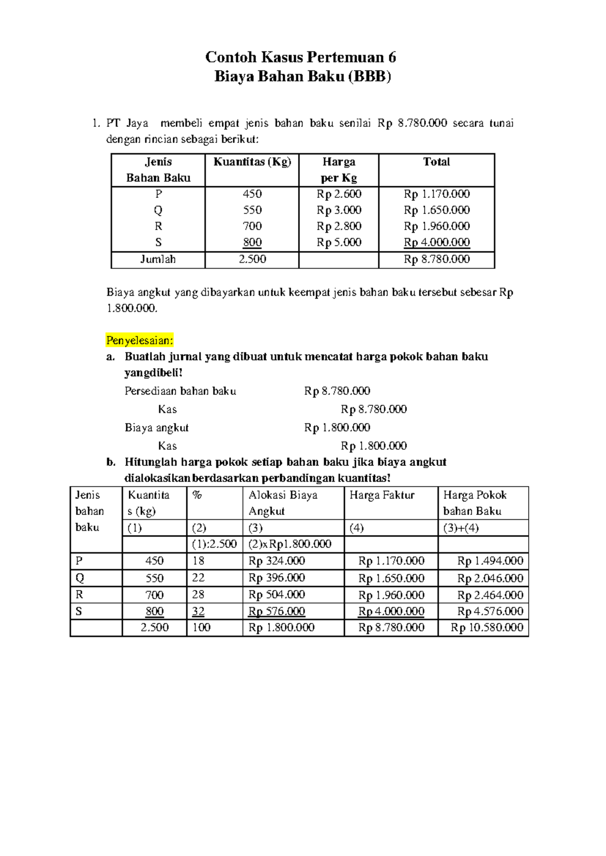 Contoh Kasus Pertemuan 6 - LAB AK BIAYA - Contoh Kasus Pertemuan 6 ...