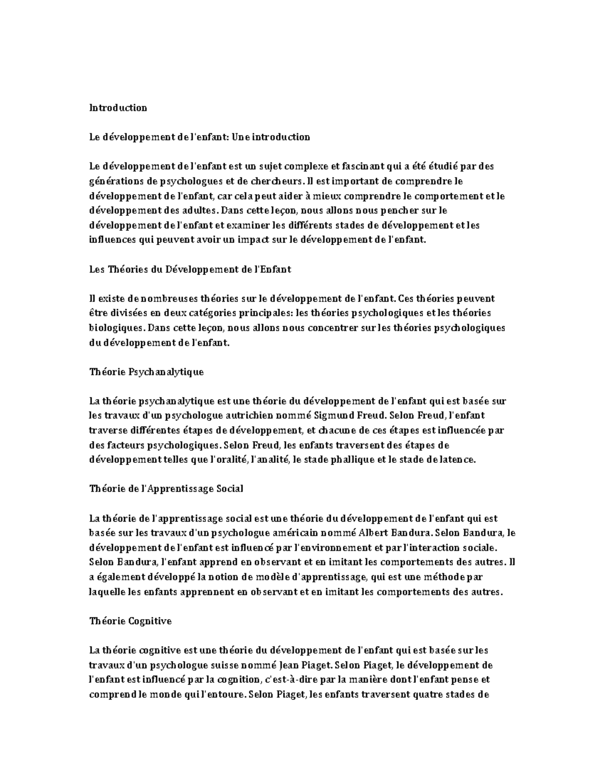 Child Development - Introduction Le développement de l'enfant: Une ...
