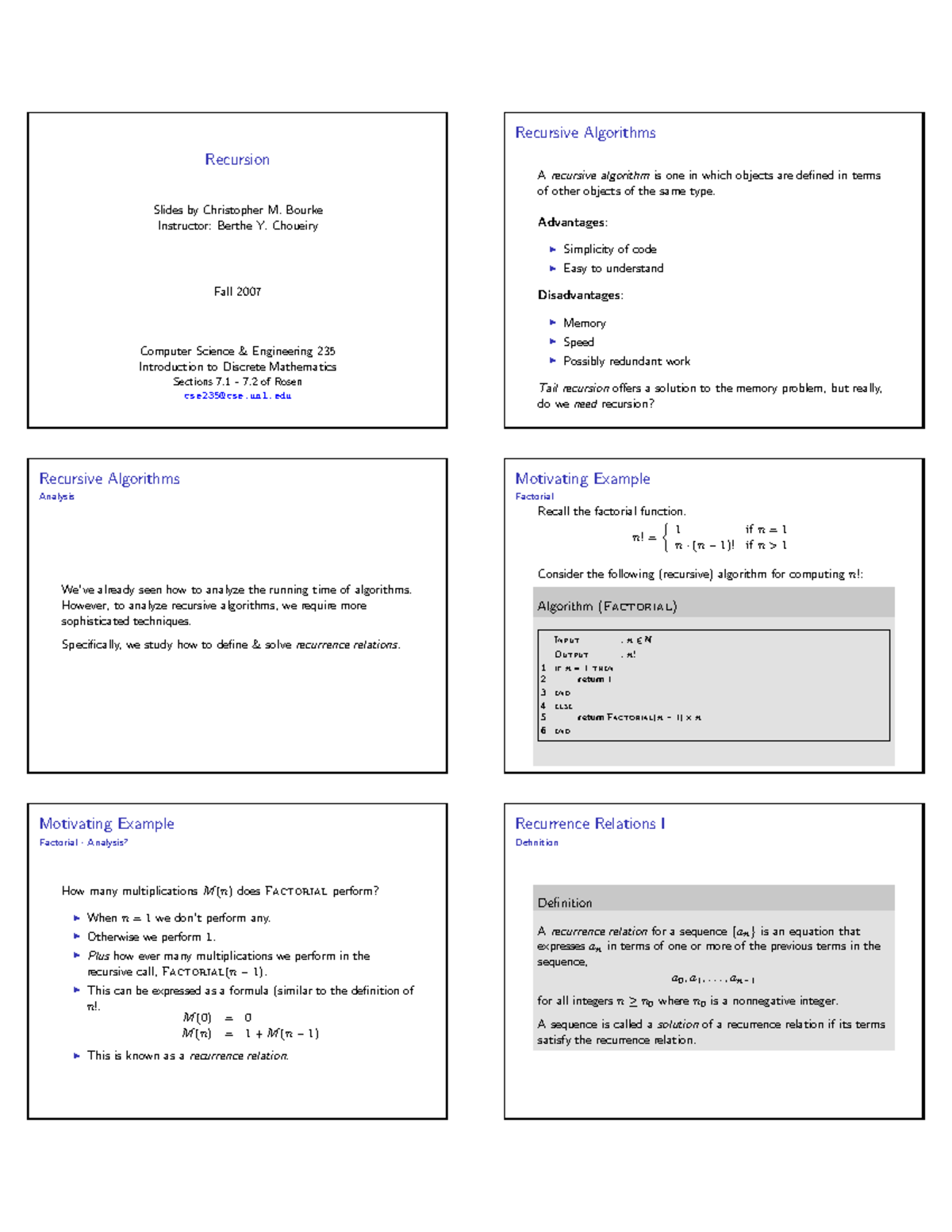 Recursion-Handout Notes - Recursion Slides by Christopher M. Bourke ...