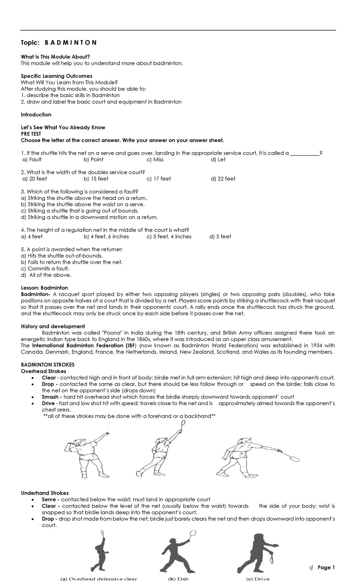 PE3 Module 5 - Volleyball Team Sports - Topic: B A D M I N T O N What ...