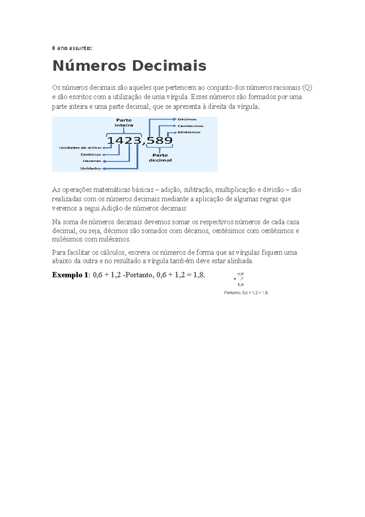 Matemática básica - operação com decimais - números com vírgula