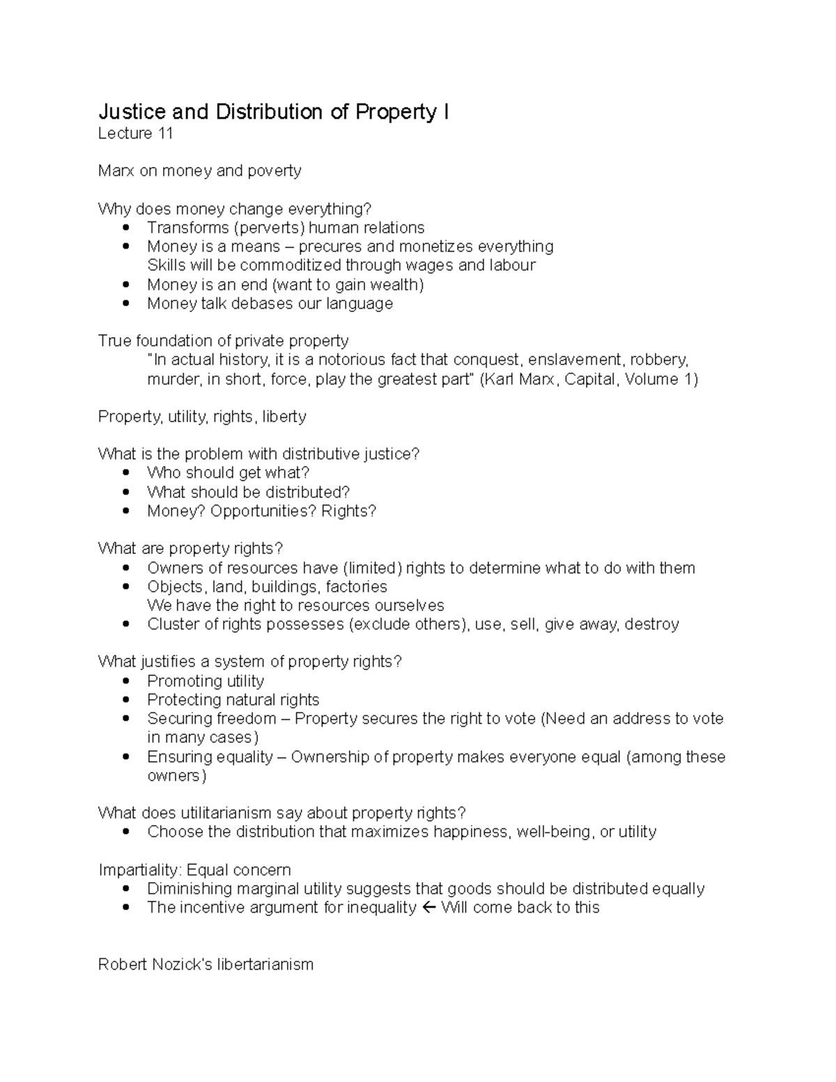 Lecture 11 (Justice and Distribution of Property I) - Justice and ...